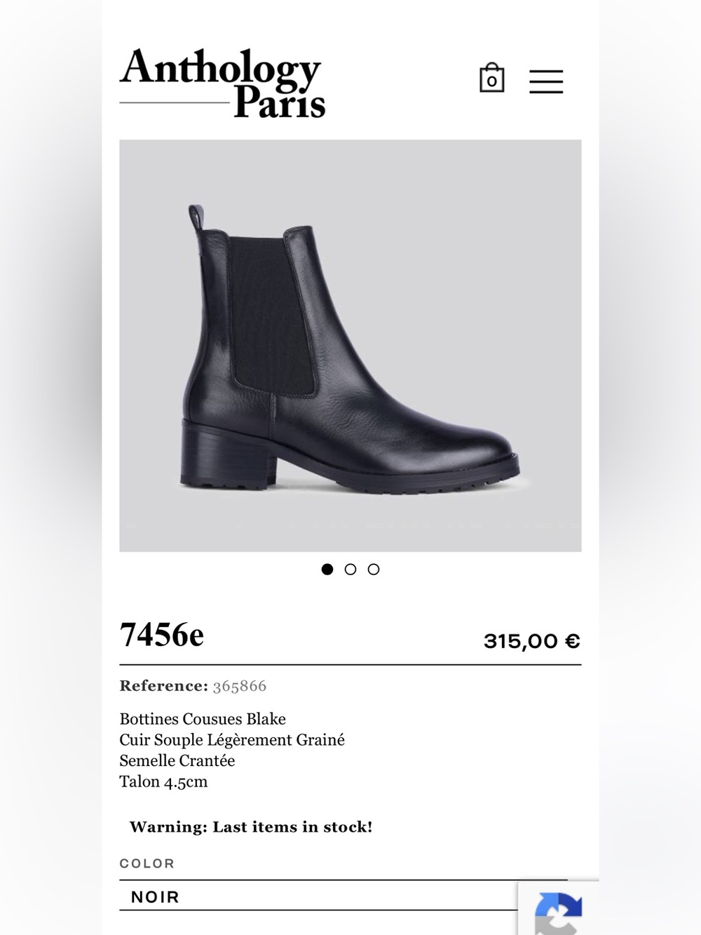Anthology Paris Women’s Boots. Leather Chelsea Boot in Black Size 41